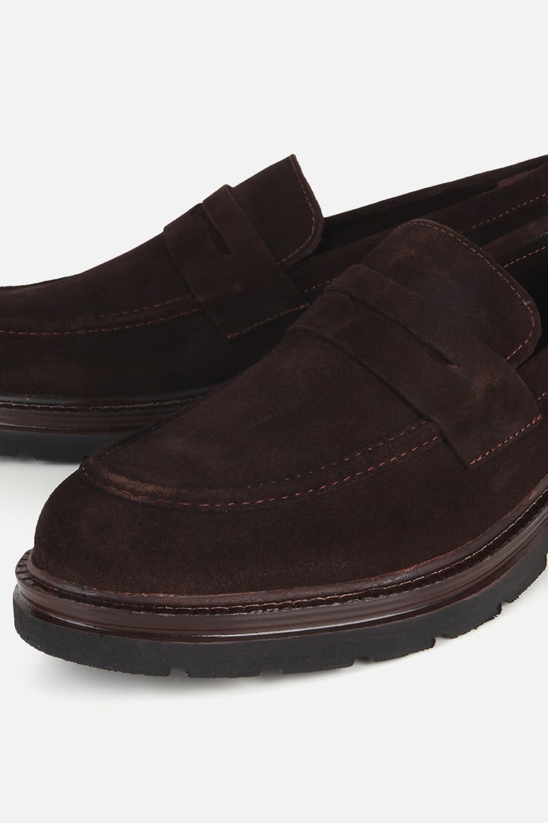 Erkek Kahverengi Süet Deri Modern Loafer