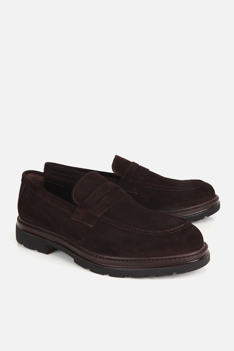 Erkek Kahverengi Süet Deri Modern Loafer