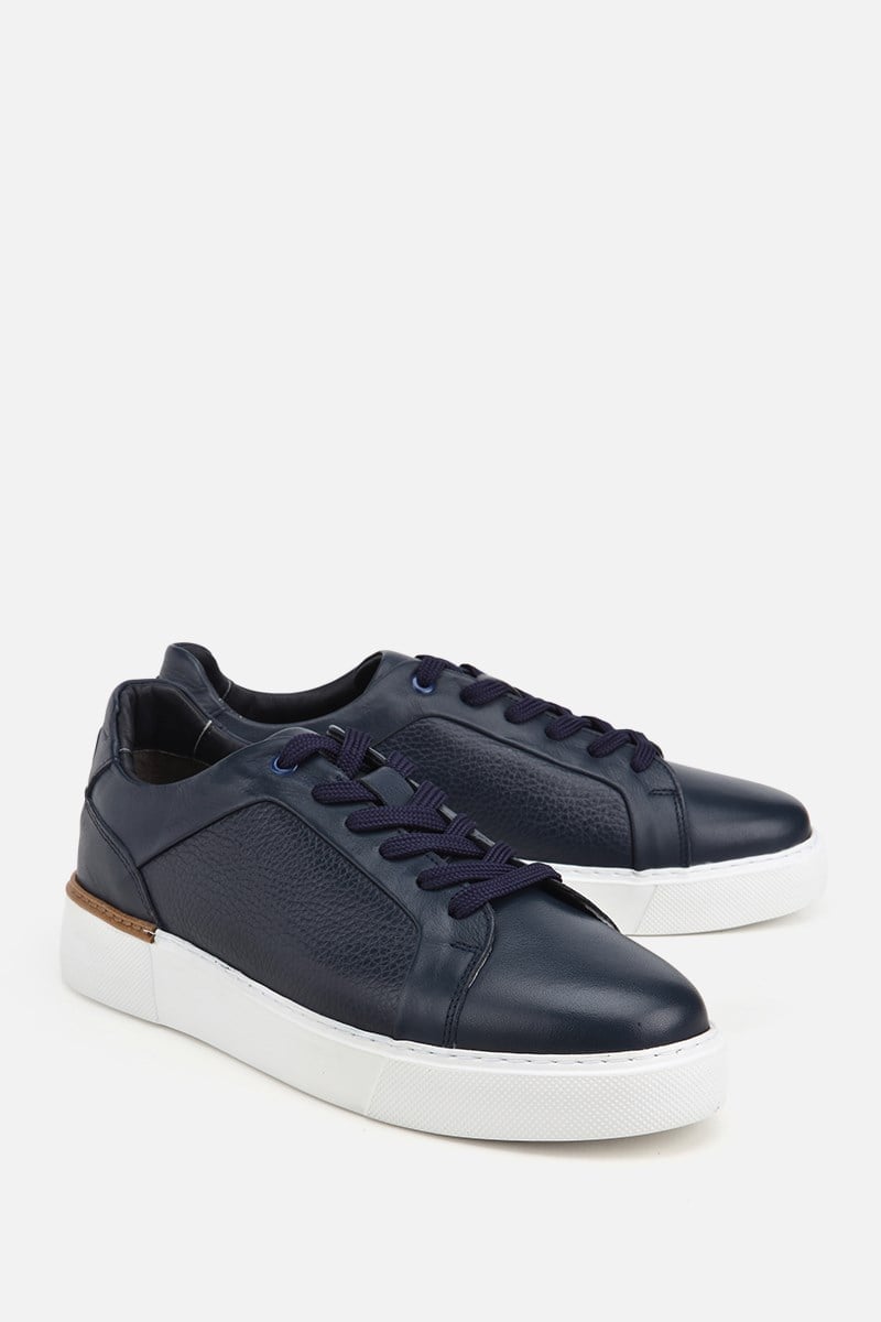 Erkek Lacivert Bağcıklı Kalın Tabanlı Günlük Sneaker