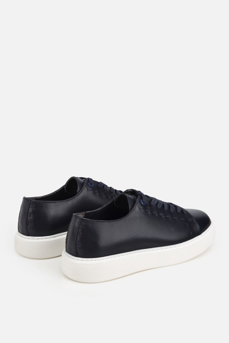 Erkek Lacivert Deri Bağcıklı Kalın Tabanlı Günlük Sneaker