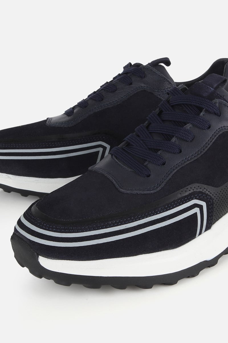 Erkek Lacivert Süet Deri Bağcıklı Sneaker