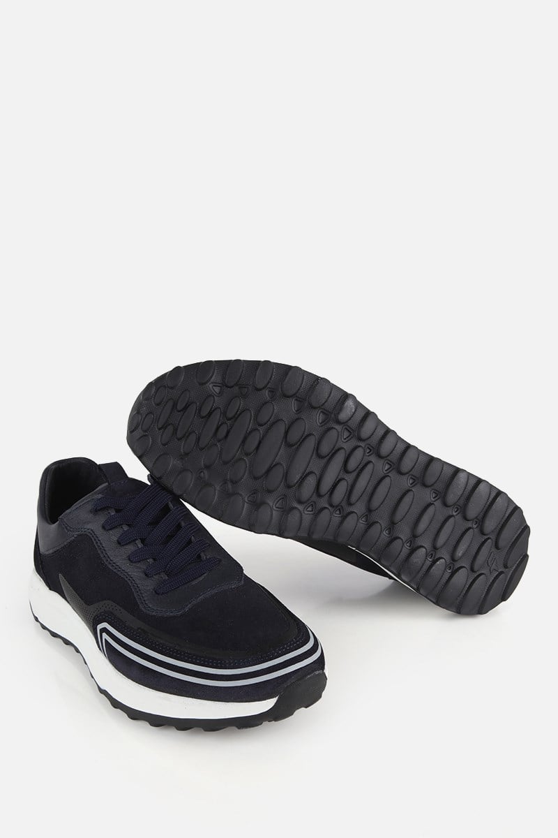 Erkek Lacivert Süet Deri Bağcıklı Sneaker