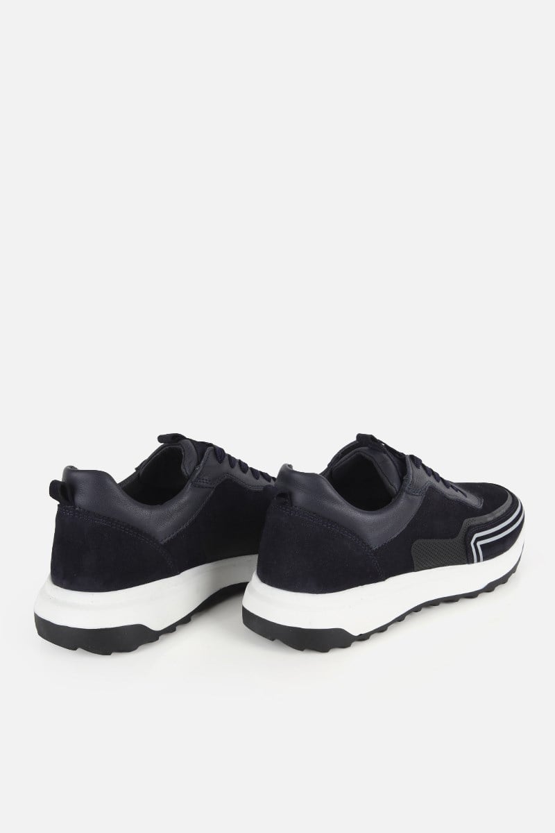 Erkek Lacivert Süet Deri Bağcıklı Sneaker
