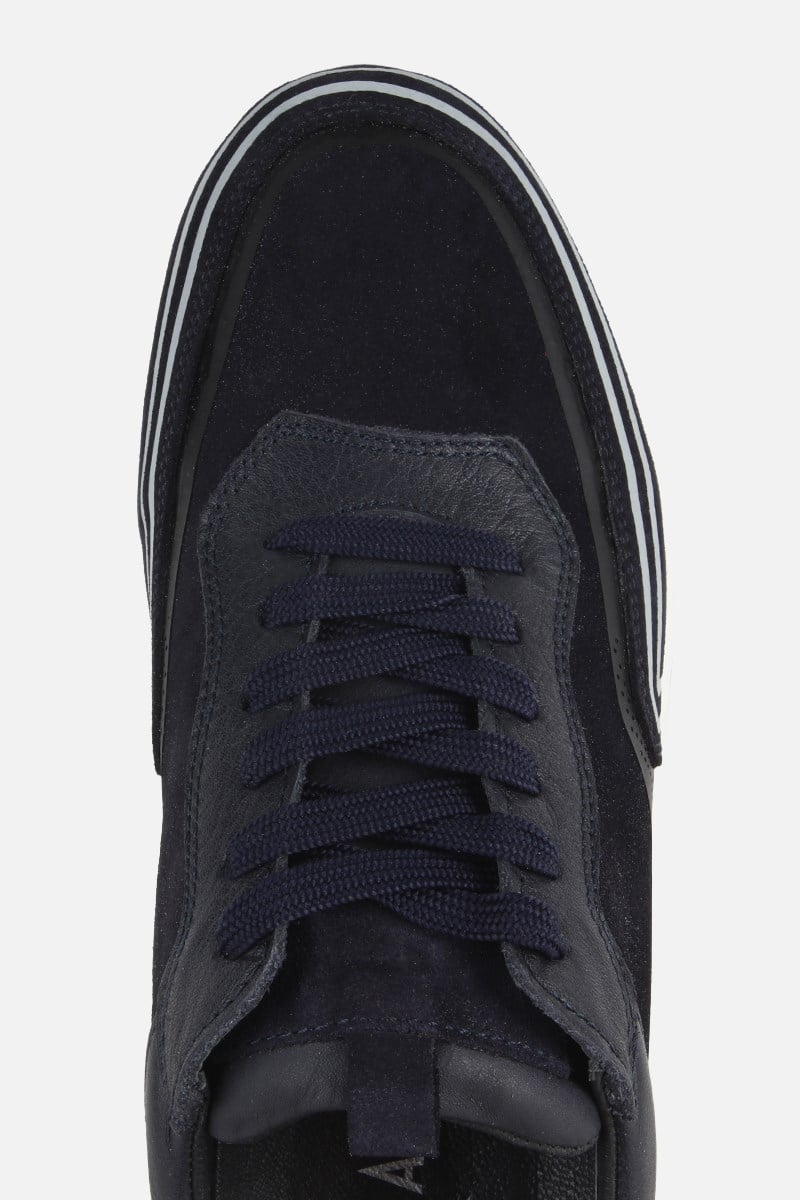 Erkek Lacivert Süet Deri Bağcıklı Sneaker