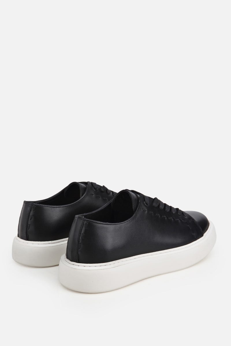 Erkek Siyah Bağcıklı Kalın Tabanlı Günlük Sneaker