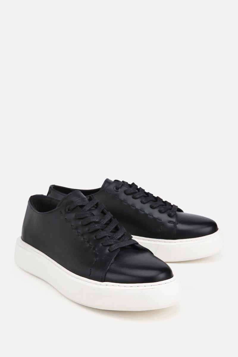 Erkek Siyah Bağcıklı Kalın Tabanlı Günlük Sneaker