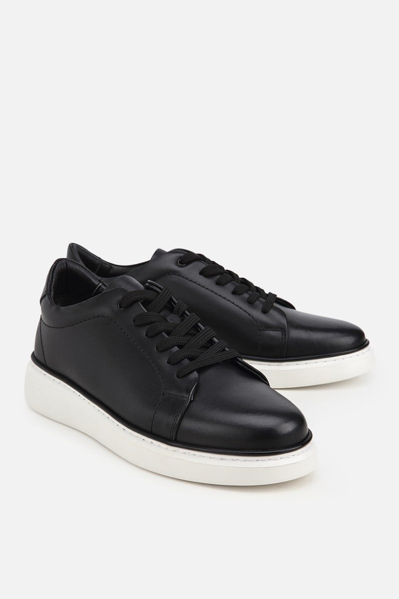 Erkek Siyah Bağcıklı Kalın Tabanlı Günlük Sneaker