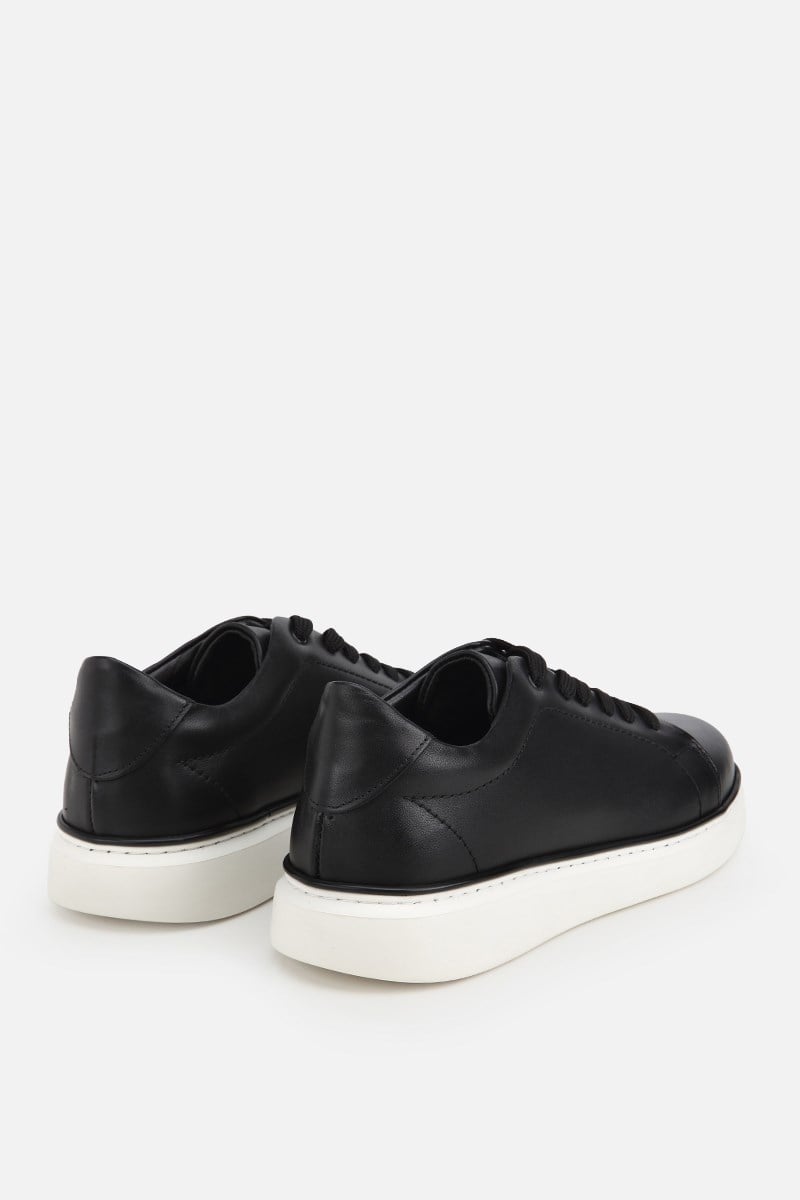Erkek Siyah Bağcıklı Kalın Tabanlı Günlük Sneaker