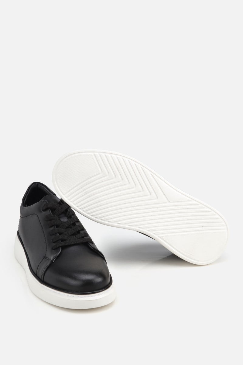 Erkek Siyah Bağcıklı Kalın Tabanlı Günlük Sneaker