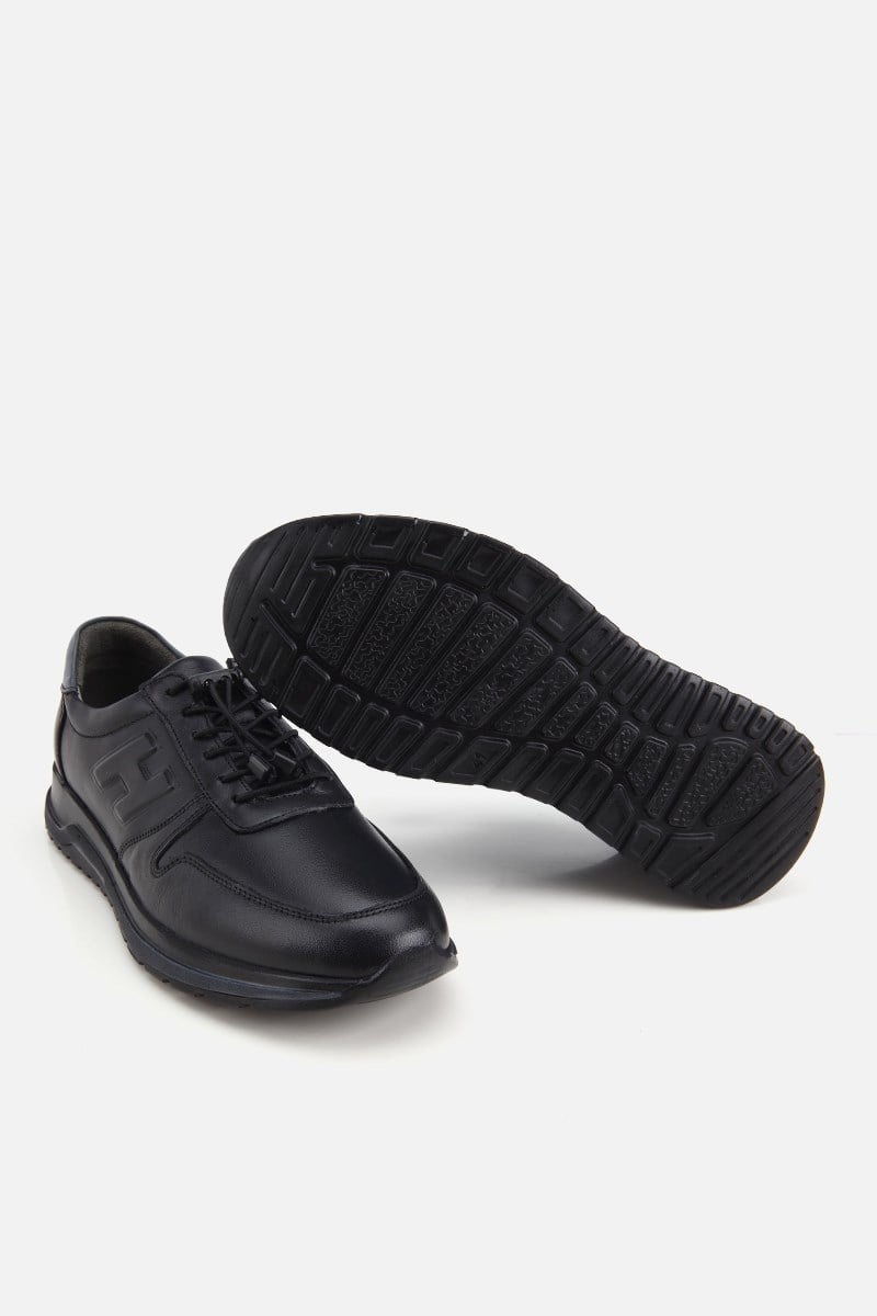 Erkek Siyah Deri Bağcık Detaylı Sneaker