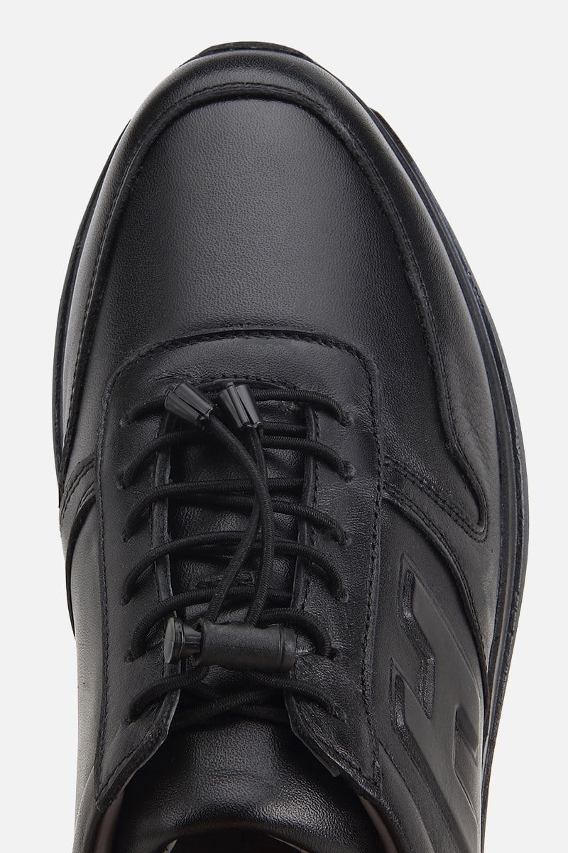 Erkek Siyah Deri Bağcık Detaylı Sneaker