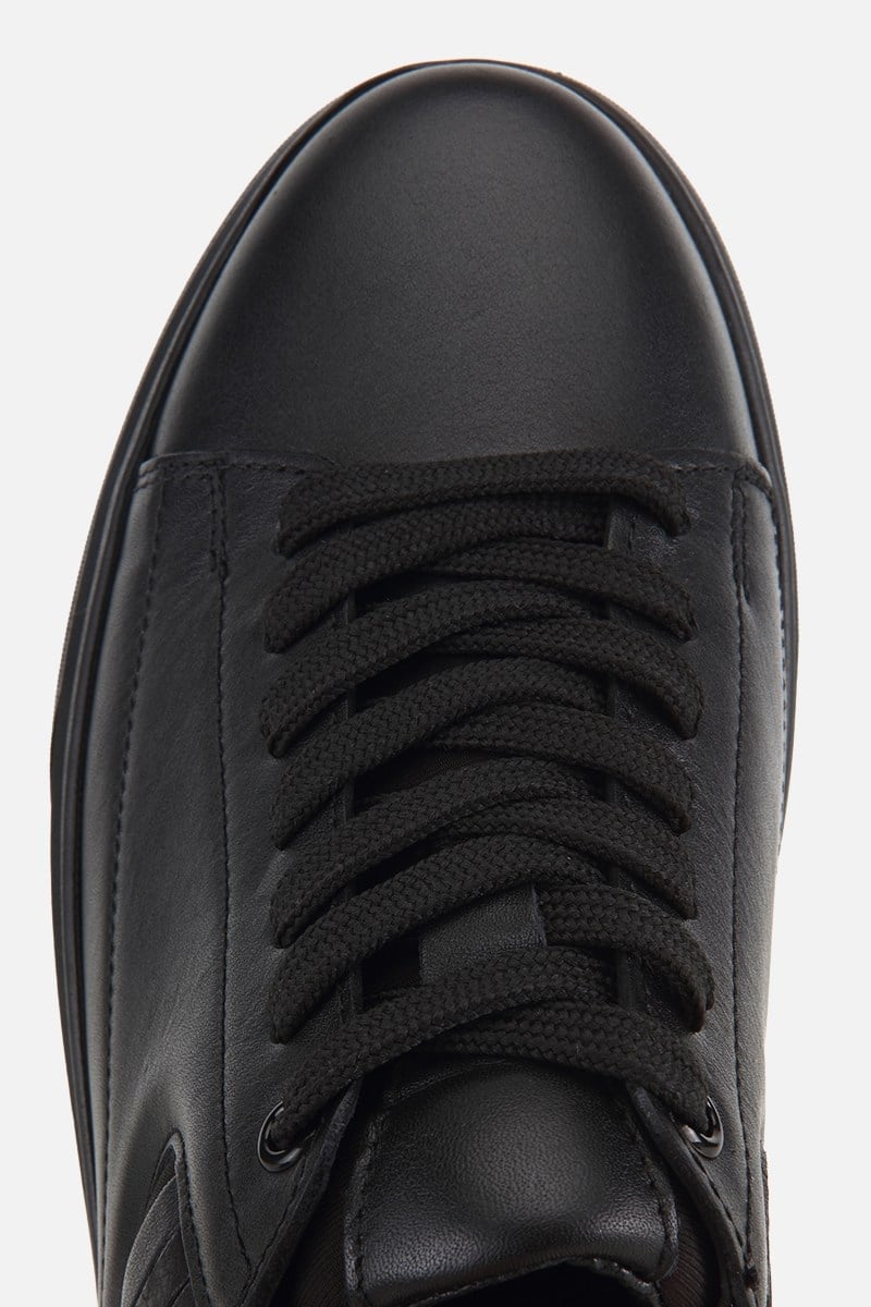 Erkek Siyah Deri Bağcıklı Casual Sneaker
