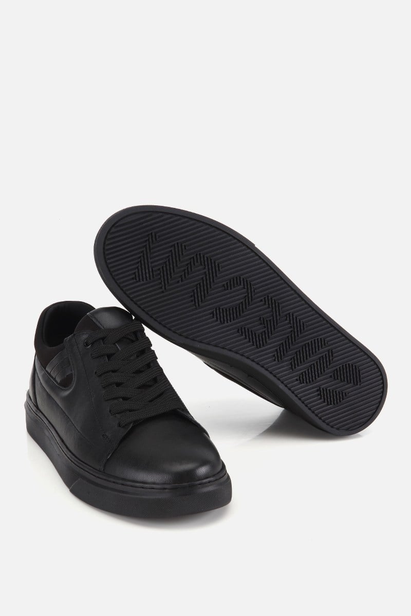 Erkek Siyah Deri Bağcıklı Casual Sneaker
