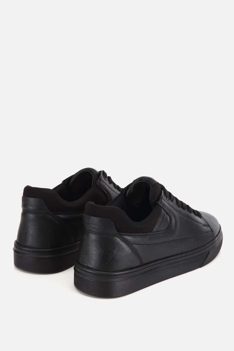 Erkek Siyah Deri Bağcıklı Casual Sneaker