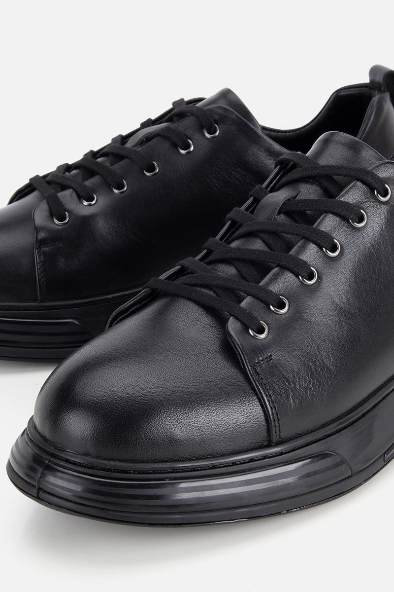 Erkek Siyah Deri Bağcıklı Günlük Sneaker