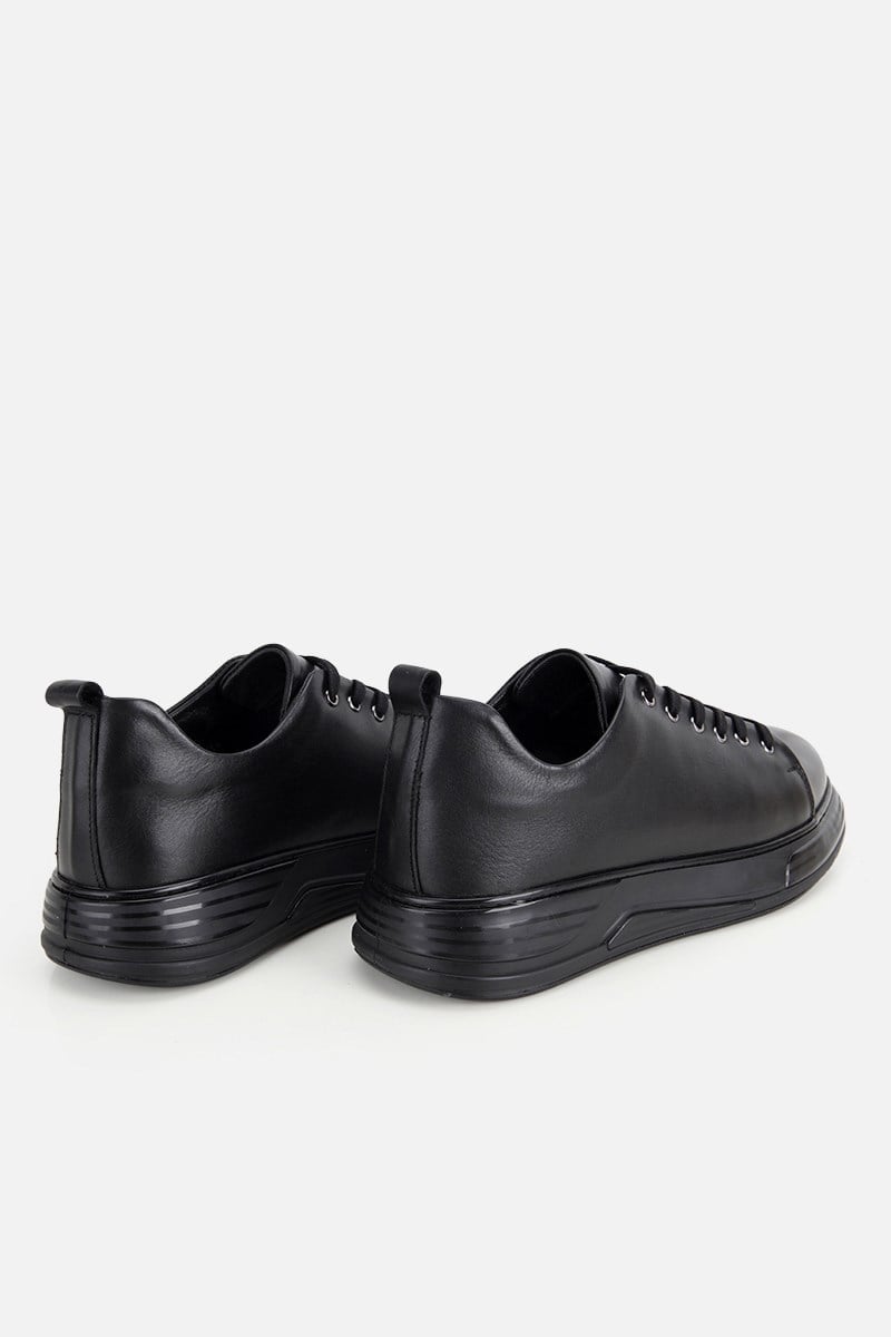 Erkek Siyah Deri Bağcıklı Günlük Sneaker