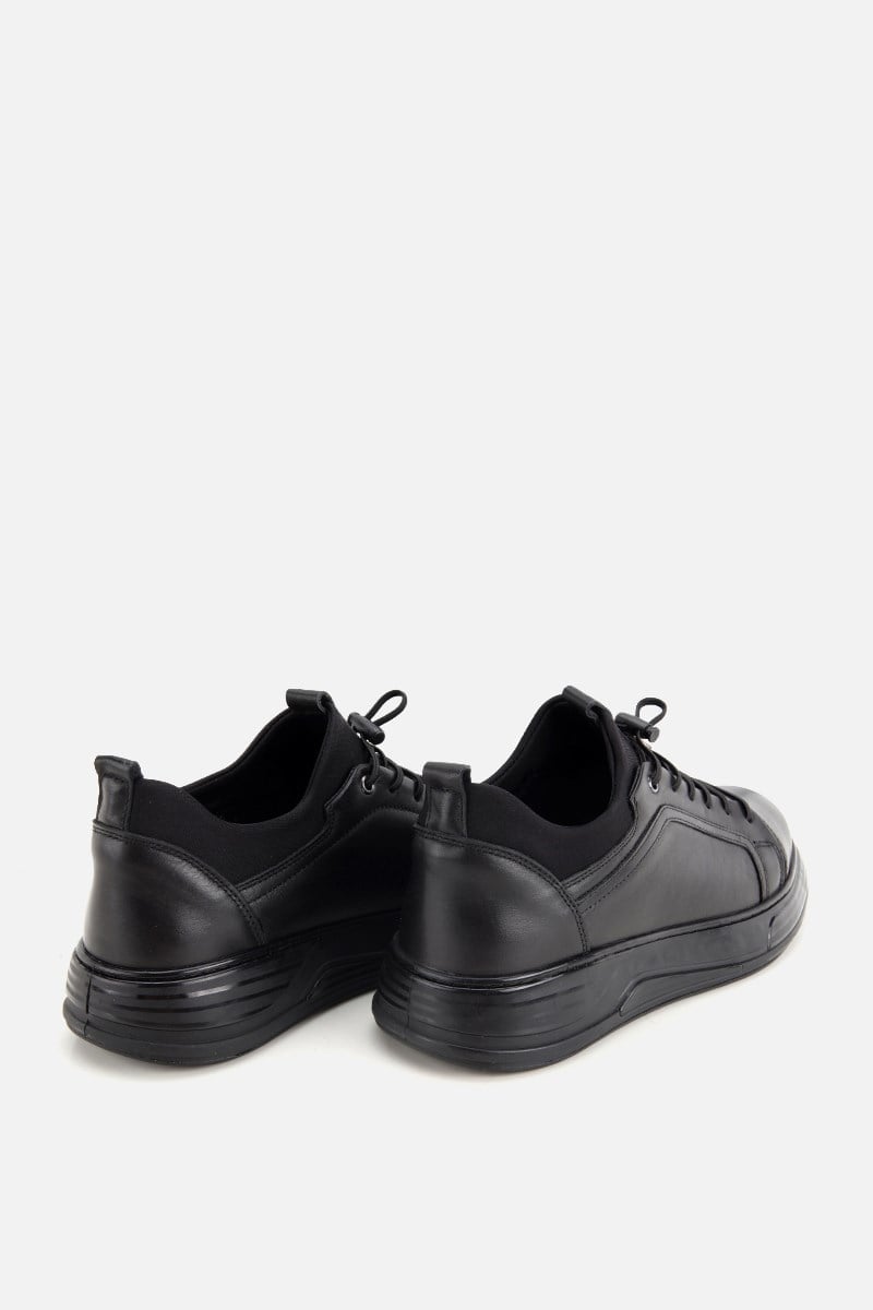 Erkek Siyah Deri Bağcıklı Kalın Tabanlı Sneaker