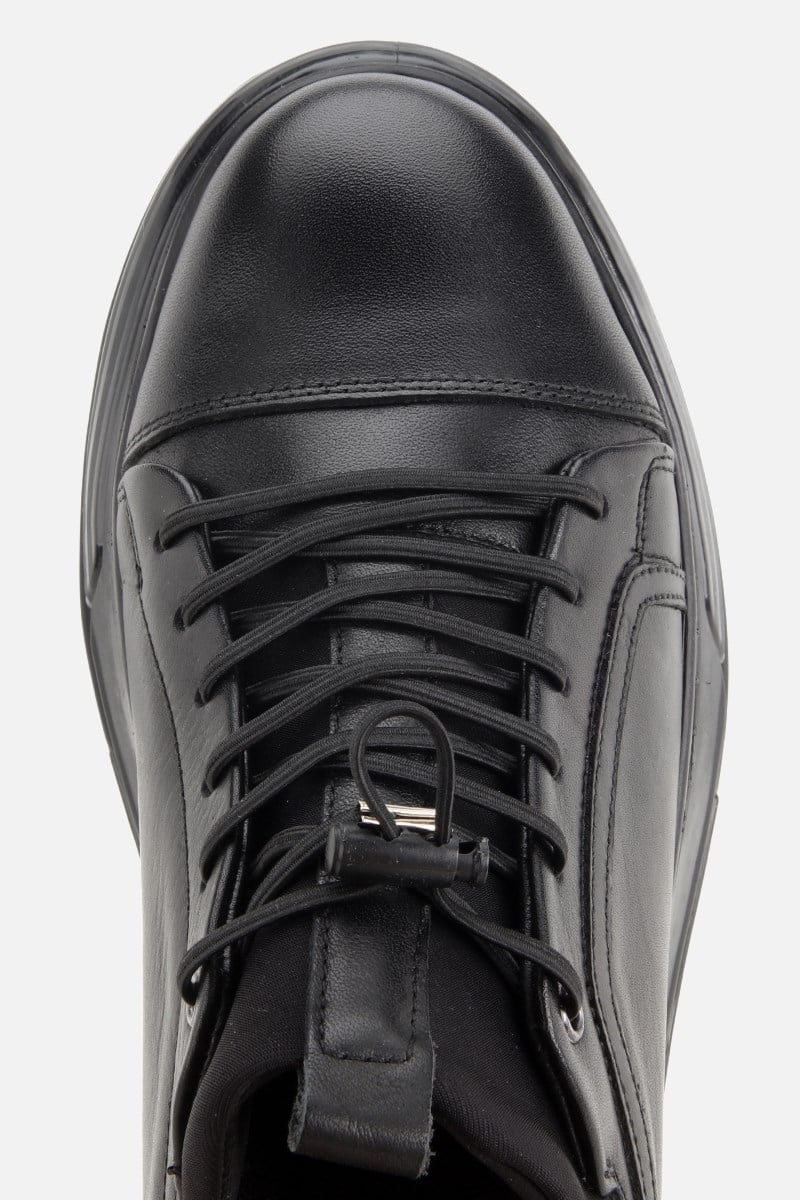 Erkek Siyah Deri Bağcıklı Kalın Tabanlı Sneaker