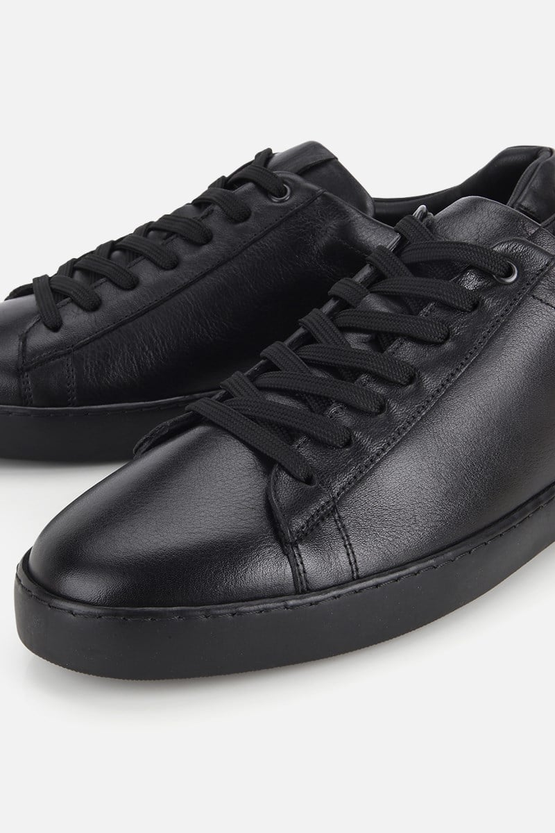 Erkek Siyah Deri Bağcıklı Sneaker
