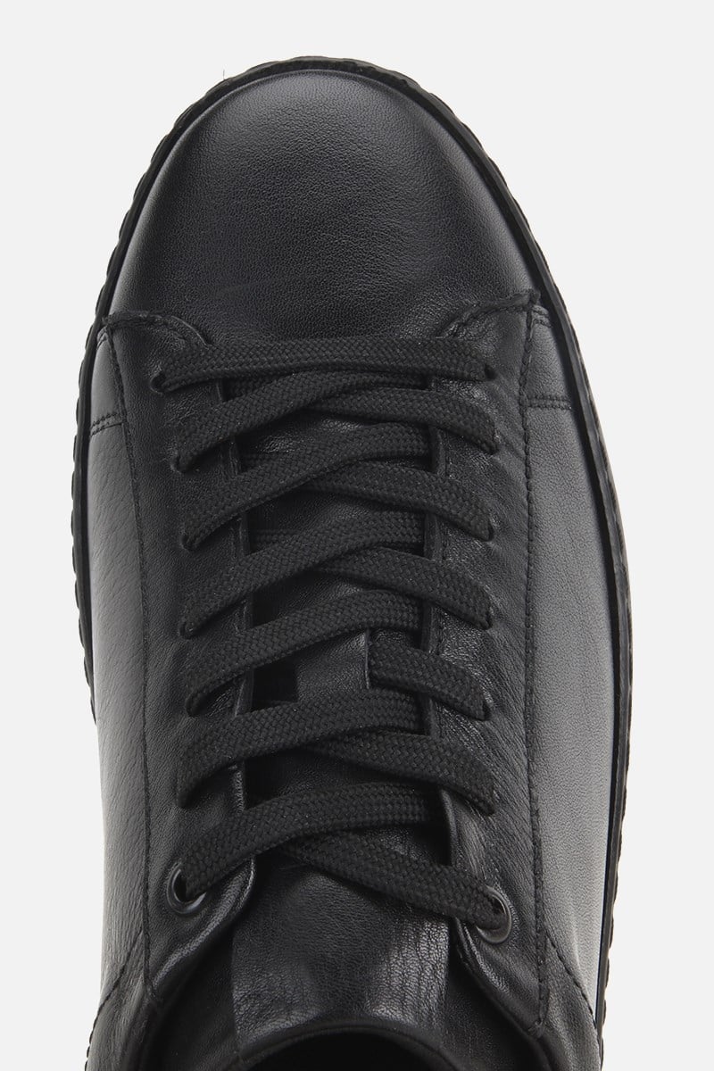 Erkek Siyah Deri Bağcıklı Sneaker