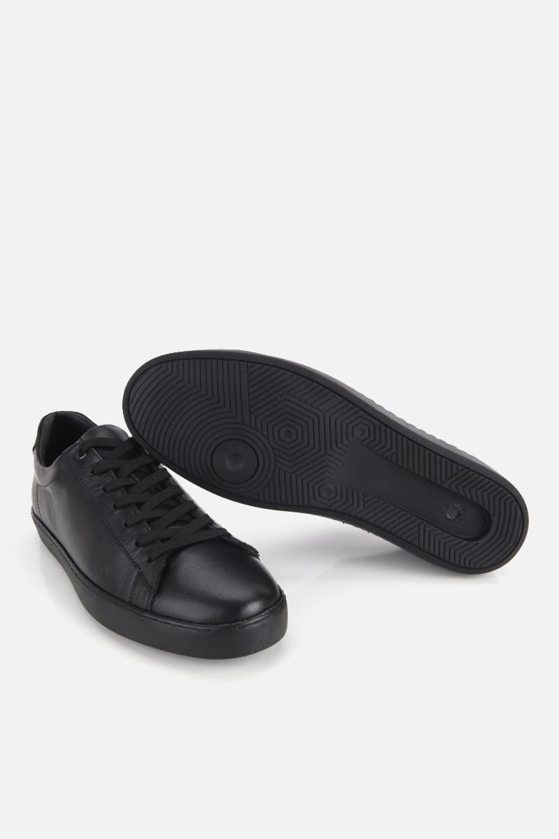 Erkek Siyah Deri Bağcıklı Sneaker