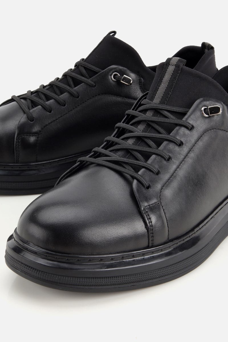 Erkek Siyah Deri Bağcıklı Sneaker
