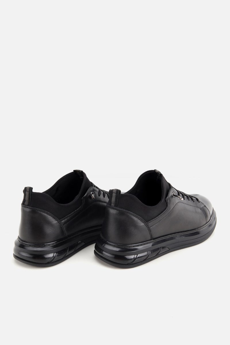 Erkek Siyah Deri Bağcıklı Sneaker