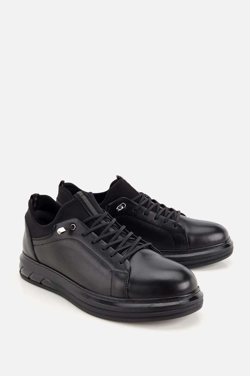 Erkek Siyah Deri Bağcıklı Sneaker