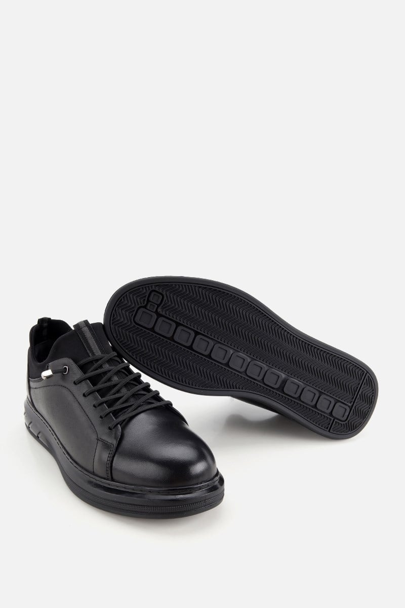 Erkek Siyah Deri Bağcıklı Sneaker