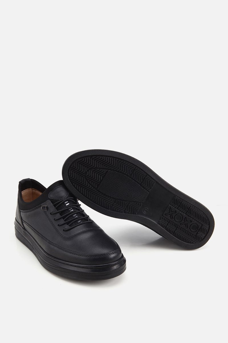 Erkek Siyah Deri Baskılı Bağxık Detaylı Sneaker