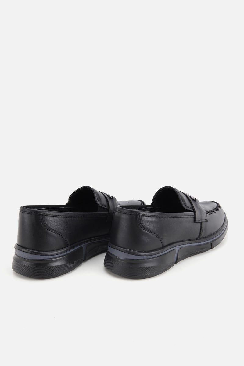 Erkek Siyah Deri Metal Tokalı Klasik Loafer