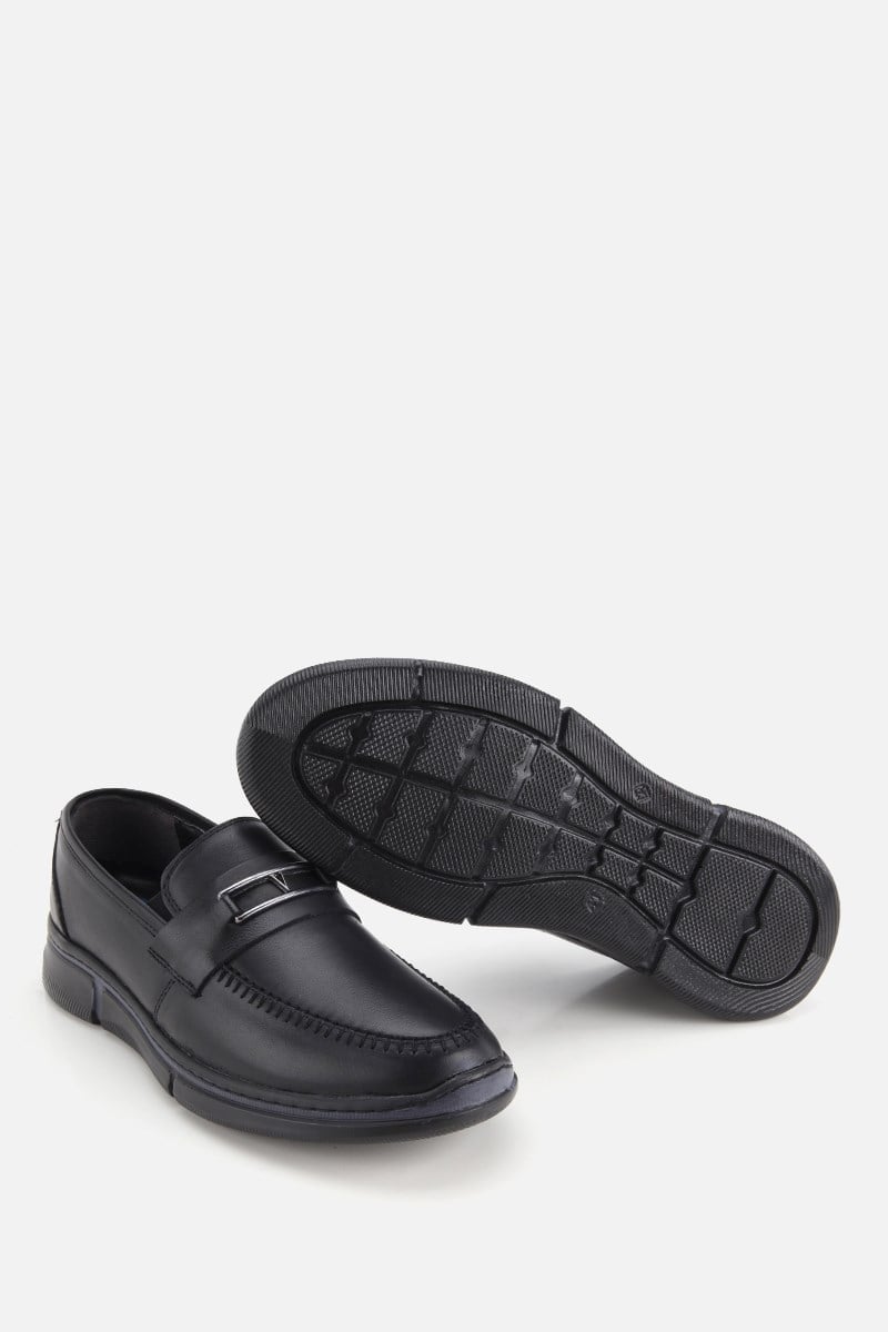 Erkek Siyah Deri Metal Tokalı Klasik Loafer