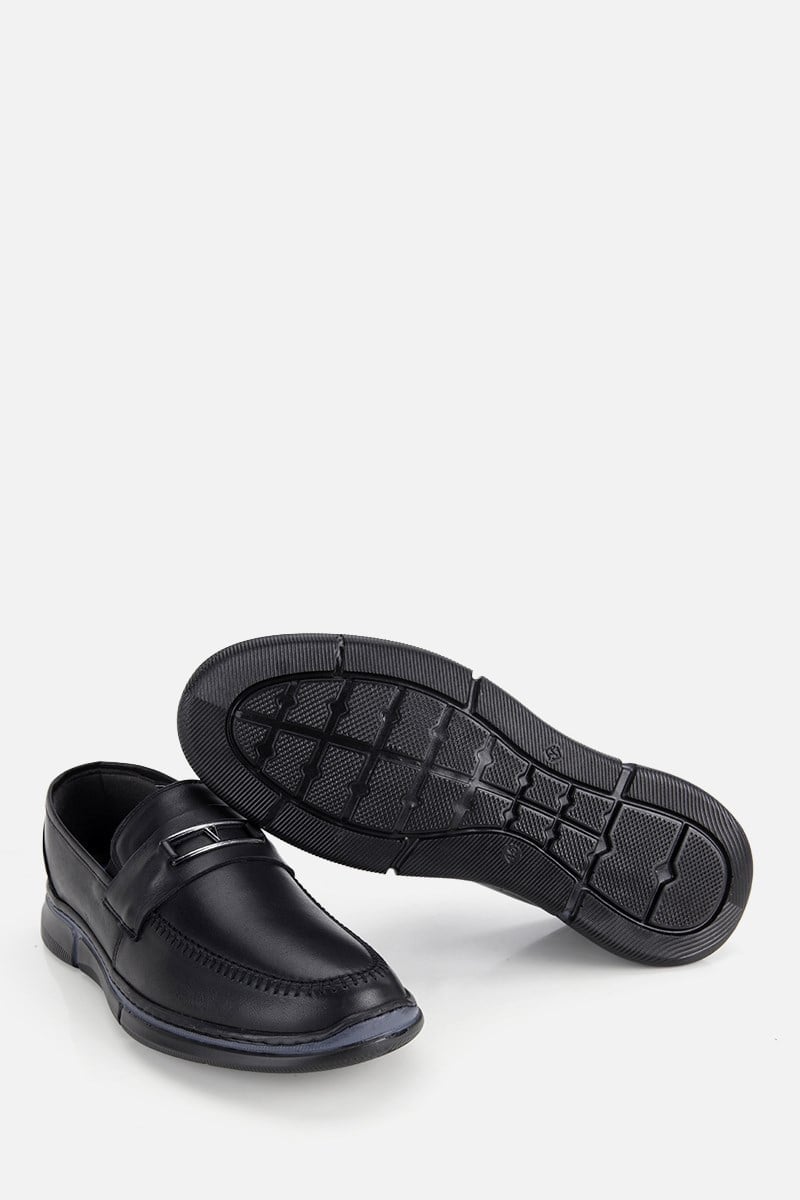 Erkek Siyah Deri Metal Tokalı Klasik Loafer