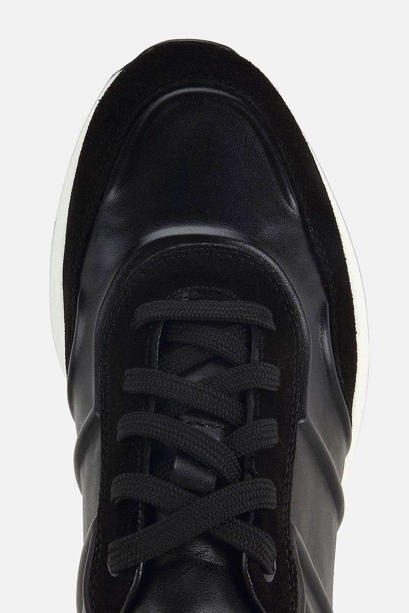 Erkek Siyah Deri Süet Detaylı Bağcıklı Sneaker