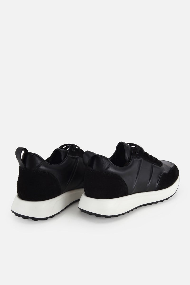 Erkek Siyah Deri Süet Detaylı Bağcıklı Sneaker
