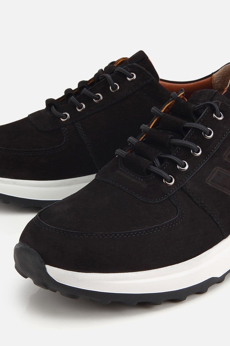 Erkek Siyah Nubuk Deri Bağcık Detaylı Sneaker