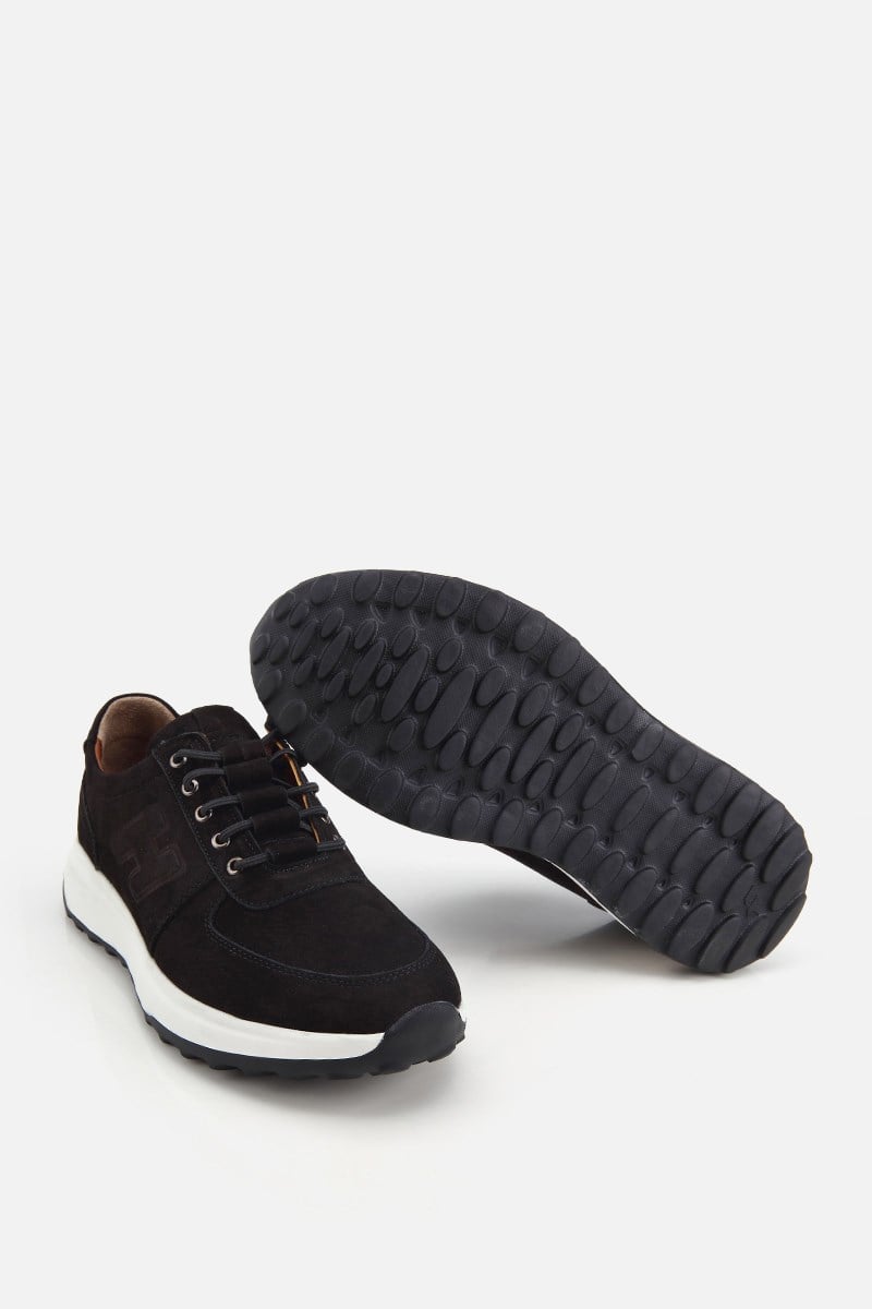 Erkek Siyah Nubuk Deri Bağcık Detaylı Sneaker
