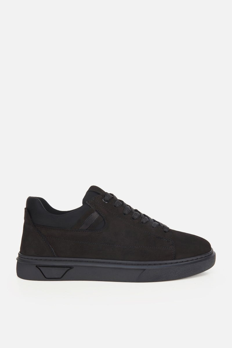 Erkek Siyah Nubuk Deri Bağcıklı Casual Sneaker