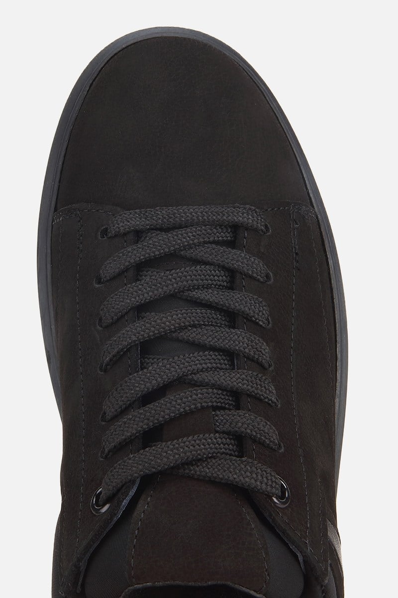 Erkek Siyah Nubuk Deri Bağcıklı Casual Sneaker