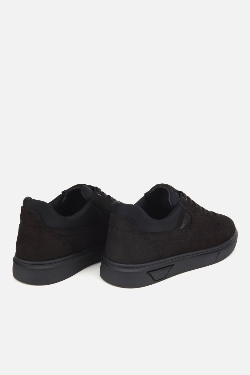Erkek Siyah Nubuk Deri Bağcıklı Casual Sneaker