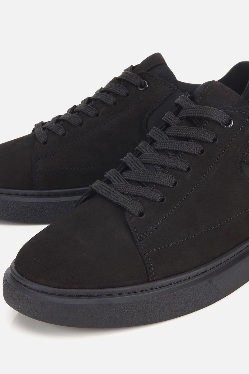 Erkek Siyah Nubuk Deri Bağcıklı Casual Sneaker