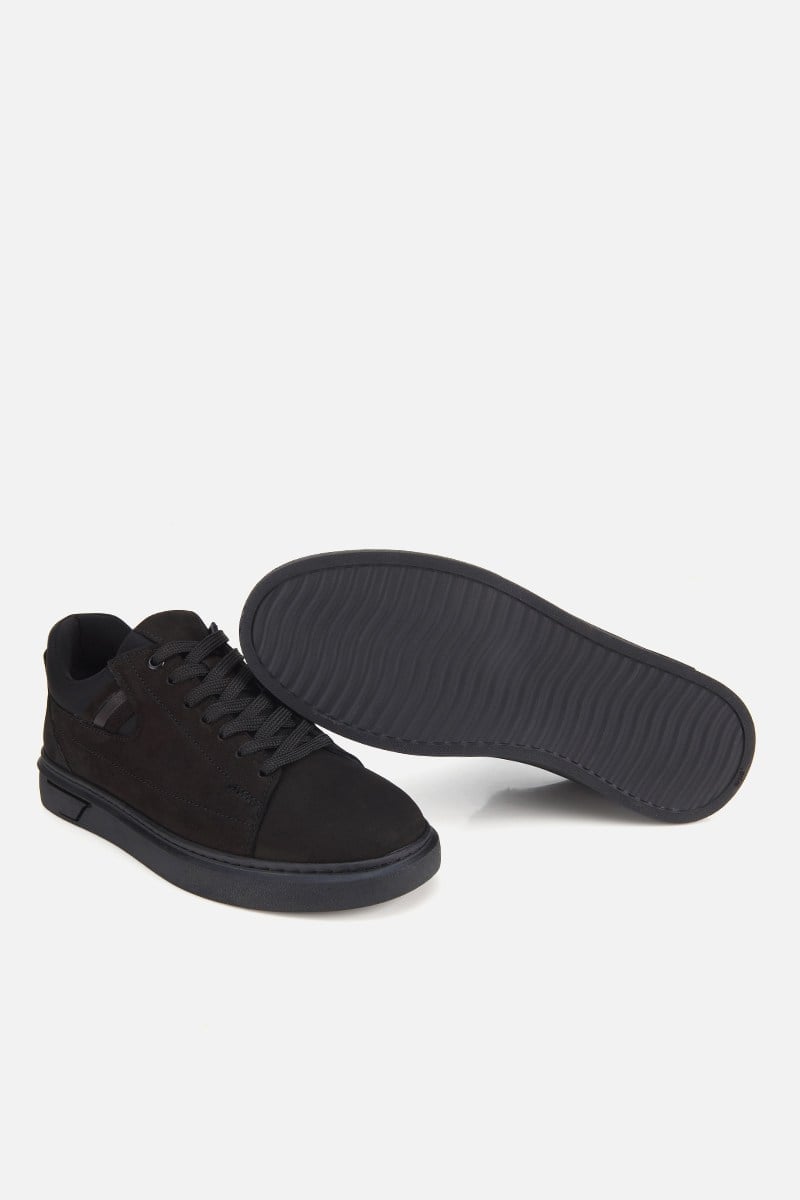 Erkek Siyah Nubuk Deri Bağcıklı Casual Sneaker