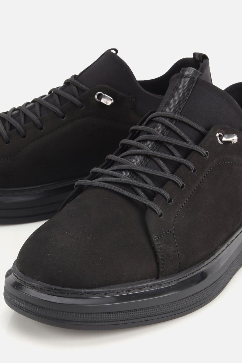 Erkek Siyah Nubuk Deri Bağcıklı Sneaker