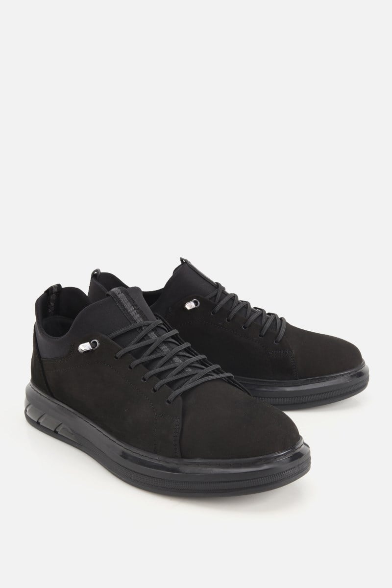 Erkek Siyah Nubuk Deri Bağcıklı Sneaker