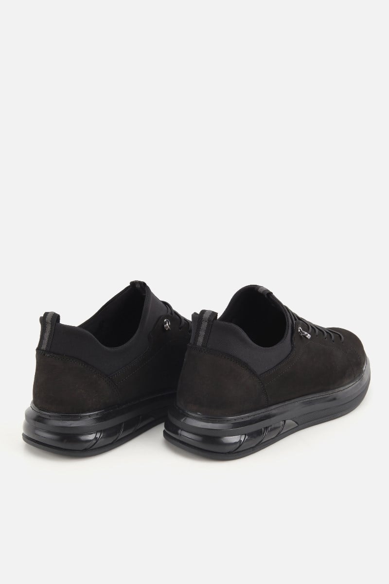 Erkek Siyah Nubuk Deri Bağcıklı Sneaker