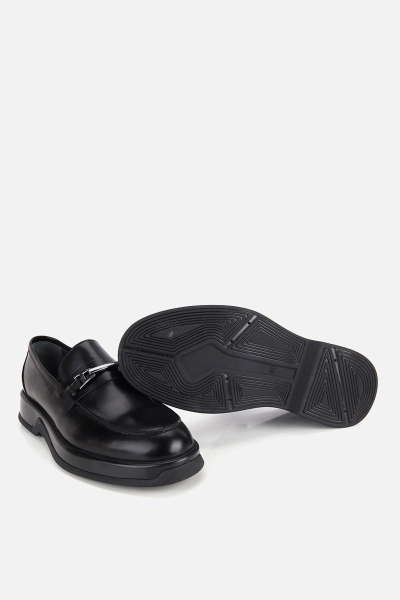 Erkek Siyah Rugan Deri Kalın Tabanlı Modern Loafer