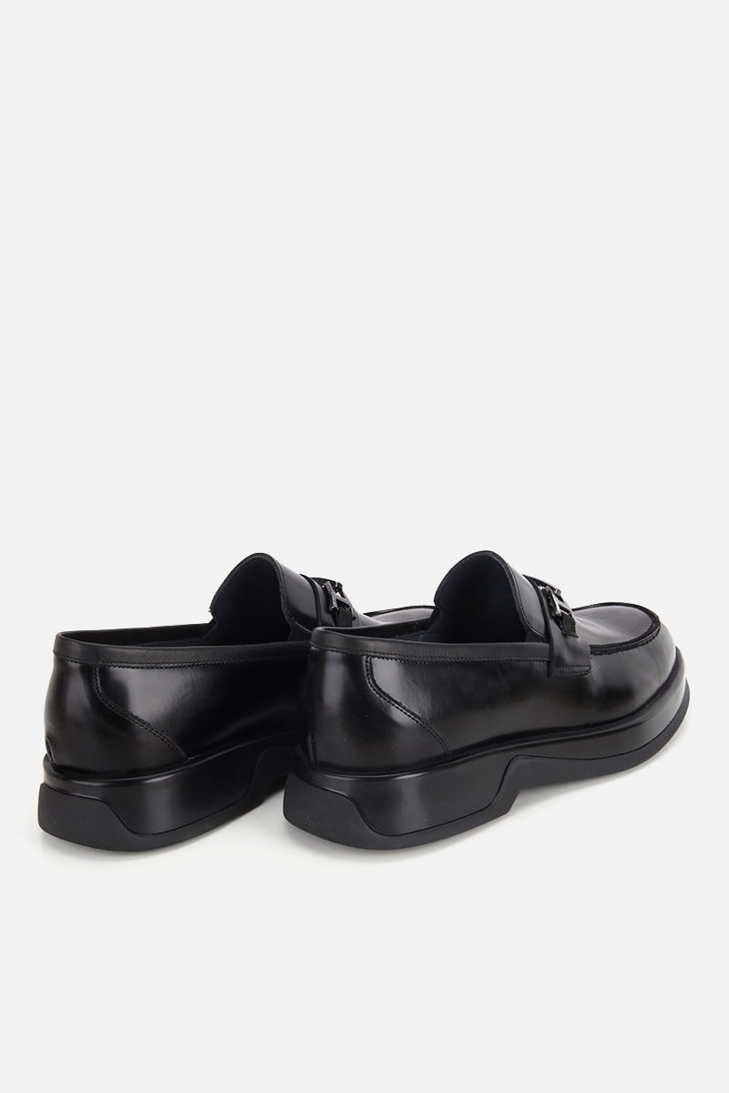 Erkek Siyah Rugan Deri Kalın Tabanlı Modern Loafer