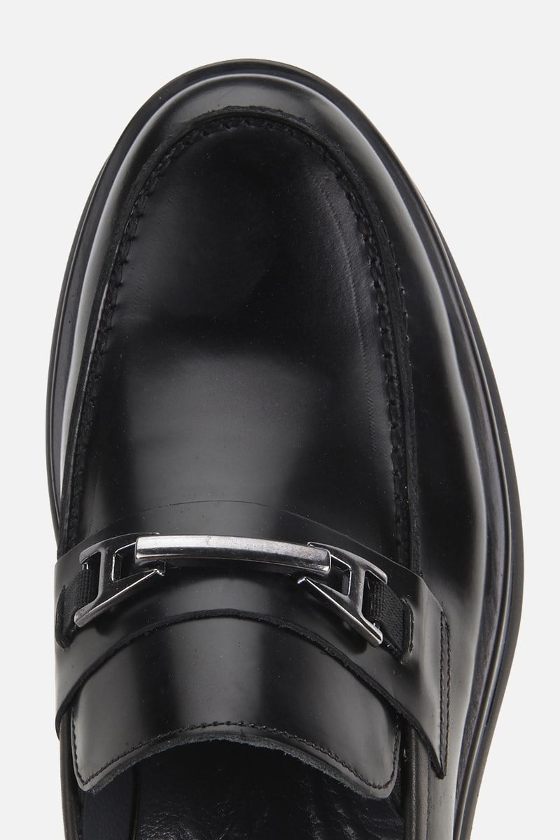 Erkek Siyah Rugan Deri Kalın Tabanlı Modern Loafer