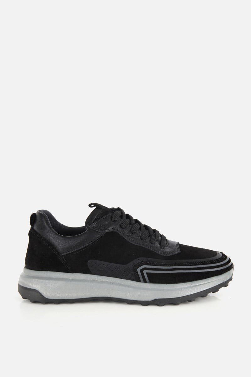 Erkek Siyah Süet Deri Bağcıklı Sneaker