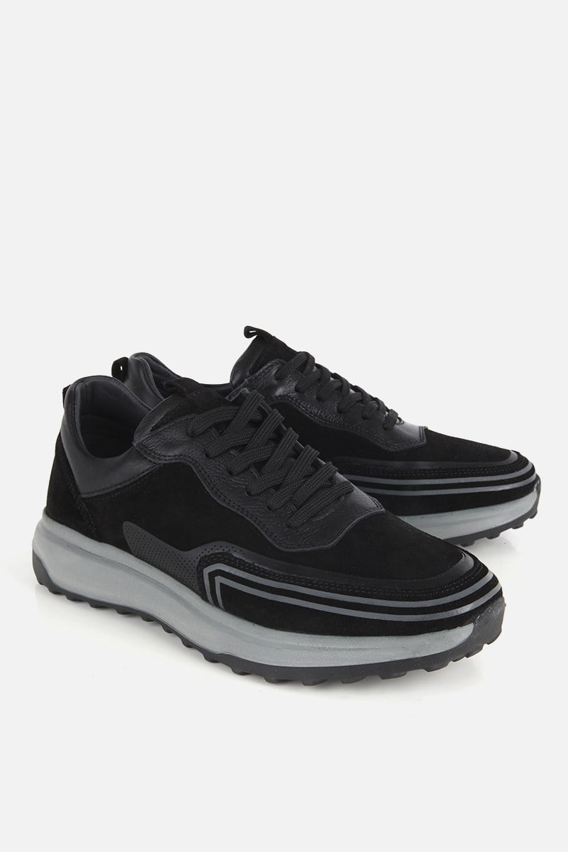 Erkek Siyah Süet Deri Bağcıklı Sneaker